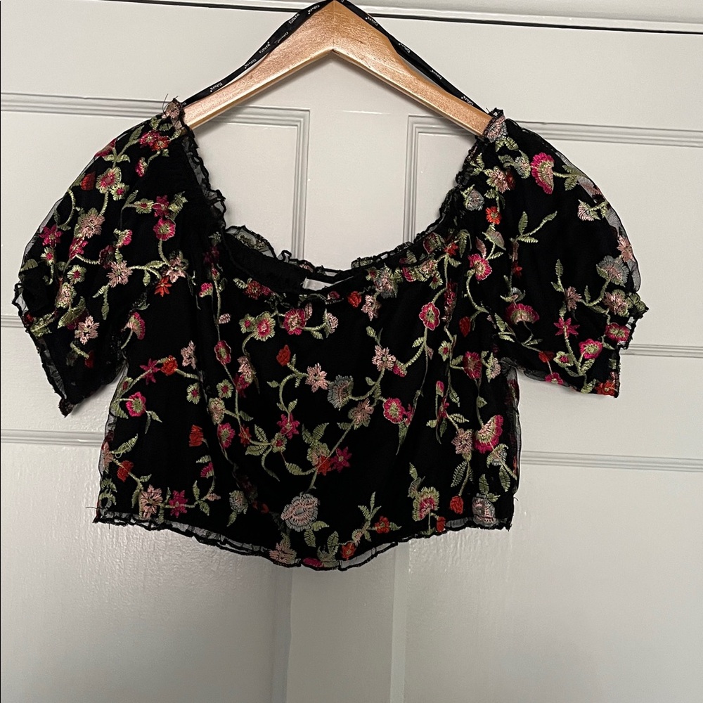 Papaya Black top with Floral Accents preowned